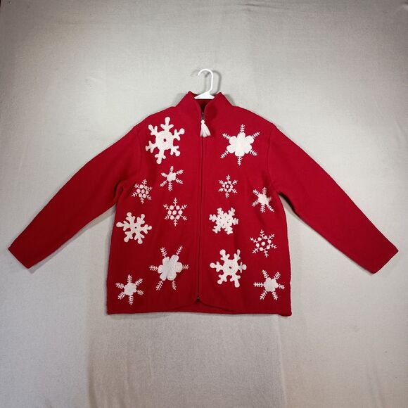 Vintage Wool Snowflake Christmas Cardigan Sweater Womens Sz 1X Holiday Full Zip - Picture 1 of 10